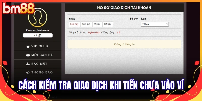Cách kiểm tra giao dịch khi tiền chưa vào ví