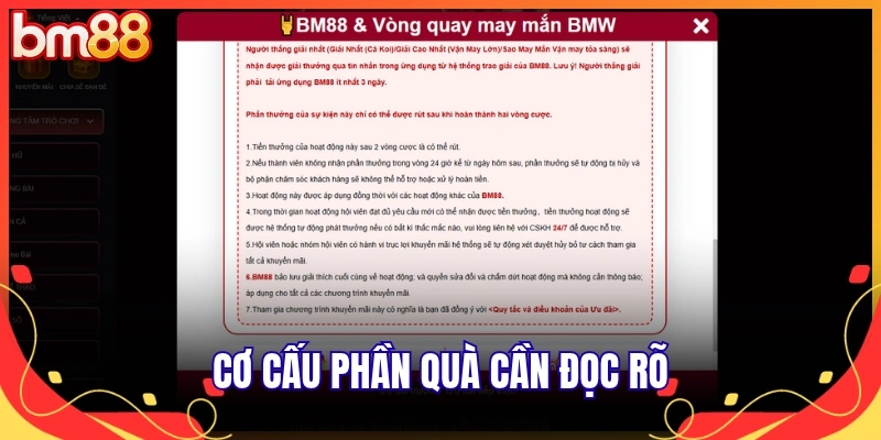 Cơ cấu phần quà cần đọc rõ