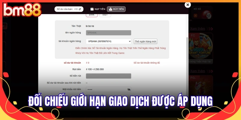 Đối chiếu giới hạn giao dịch được áp dụng