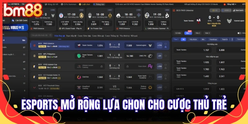 Esports mở rộng lựa chọn cho cược thủ trẻ