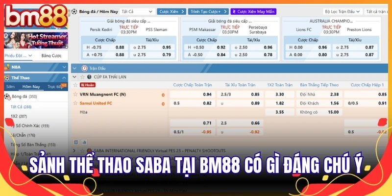 Sảnh thể thao SABA tại BM88 có gì đáng chú ý
